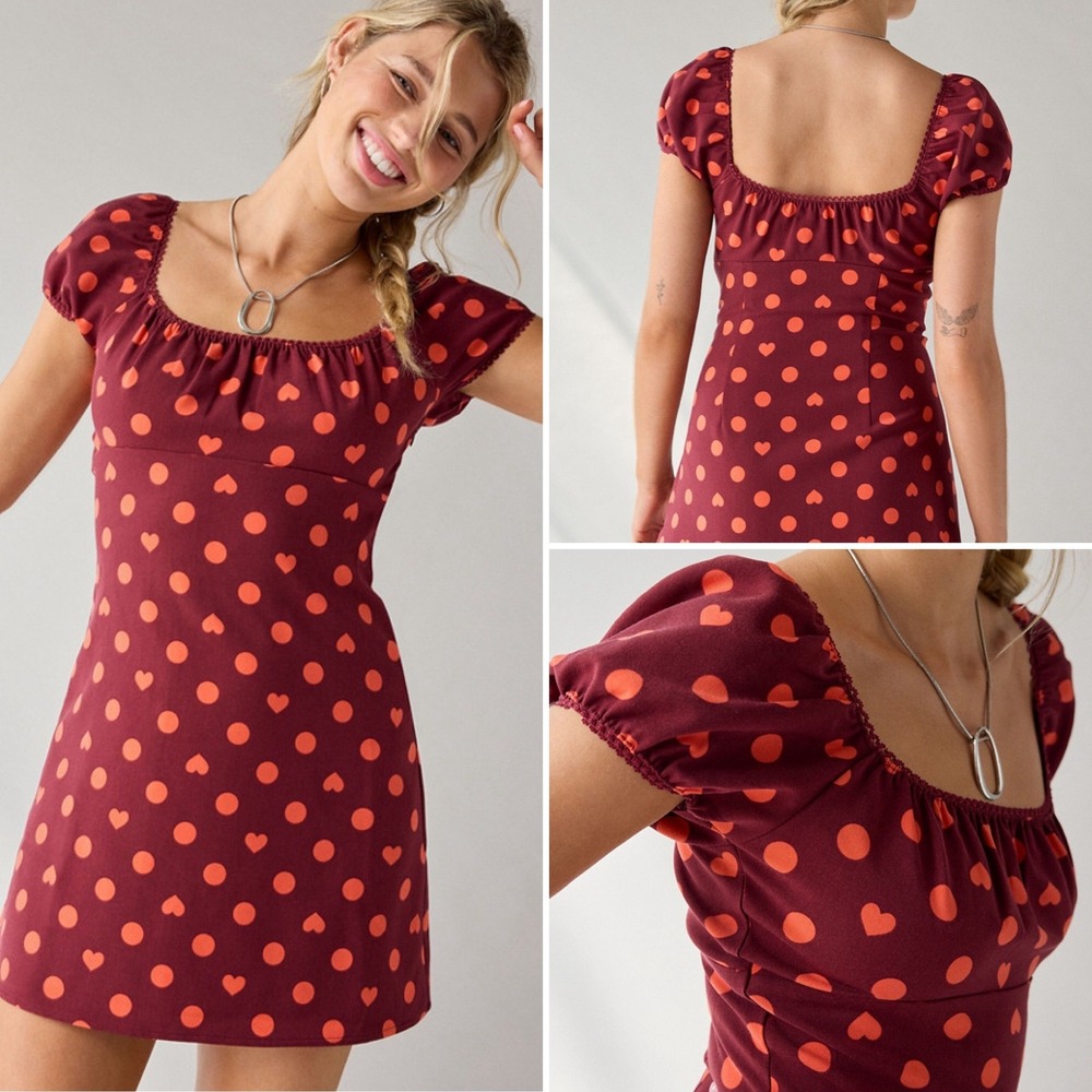 Kimchi Blue Urban‎ Outfitters Meet Me Square Neck Puff Sleeve Mini Dress Red XL